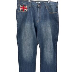 COOGI Mens Jeans Union Jack Australia Flag‎ Embroidered Blue Denim Size 42x34